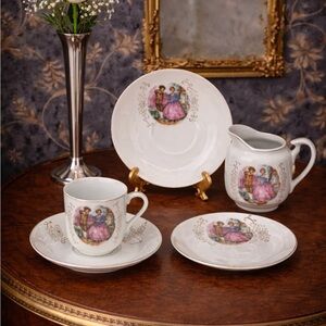 Vintage Betson Japan Courting Couple Tea Set 5pc Partial